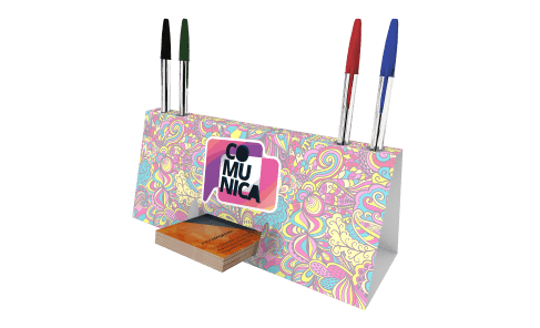 Calendário de Mesa com Porta Cartões e Canetas - Supremo Metalizado 300g