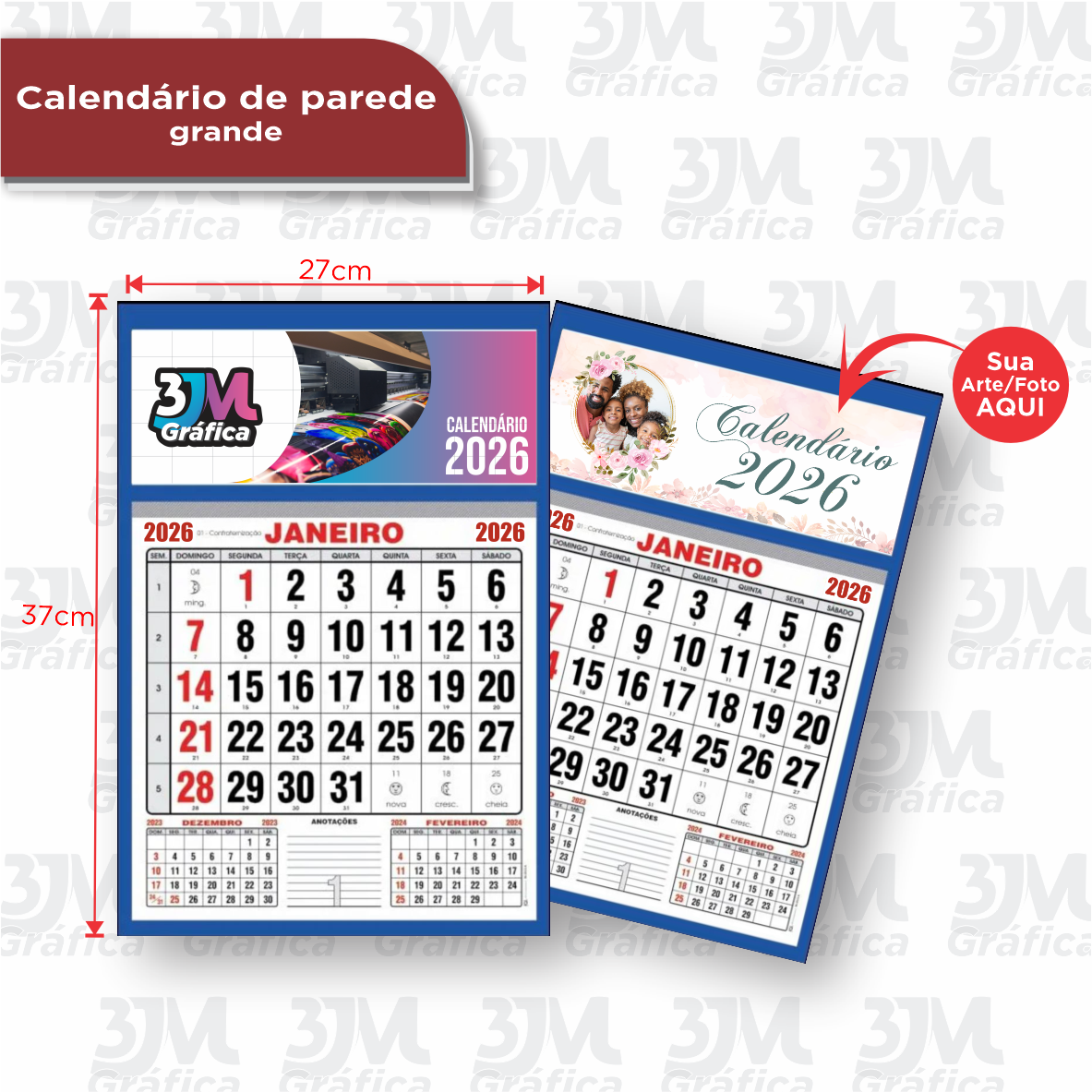 Calendário de parede 27 x 37,5 Base na cor PRATA