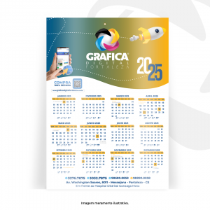 Calendário de Parede Tam. A4 29,7x21cm Duplex 225g 4x0 Furado