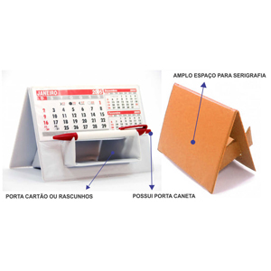 Calendario em Pvc Com Suporte Para Bloco e Caneta Impressao em Silk Minimo de 200 Pcs