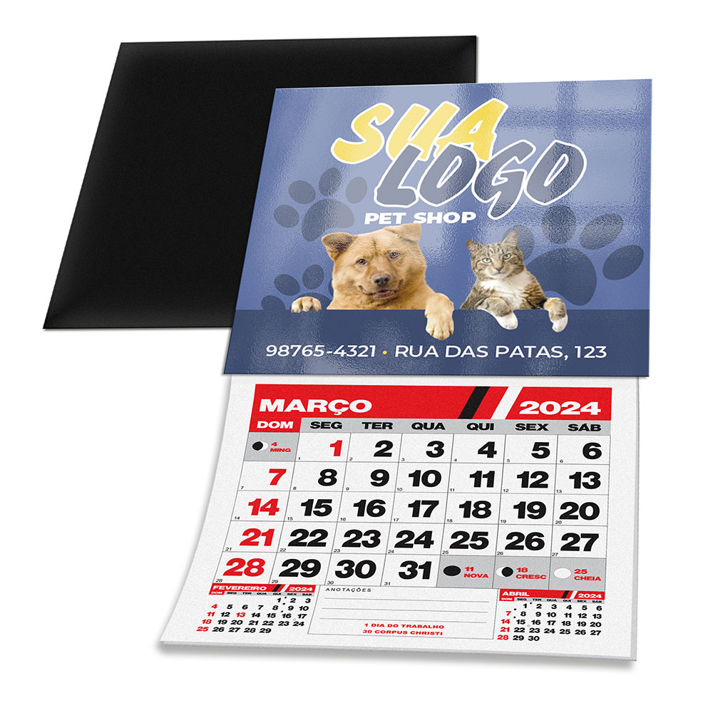 Calendários e Folhinhas 2026 Ímãs de Geladeira Corte Reto Couchê 250g Verniz UV Total Frente 50x45mm 4x0 - 45 unidades