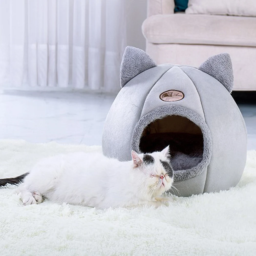Cama Caverna Confortável e Auto-Aquecedora para Gatos e Cães Pequenos, com Almofada Lavável Removível 2 em 1
