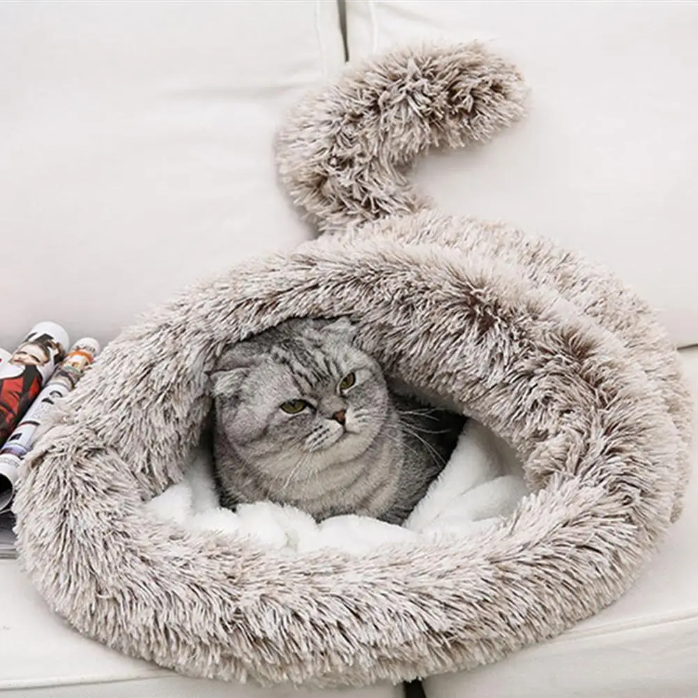 Cama de Caverna Aquecida e Lavável para Cães e Gatos de Pelúcia