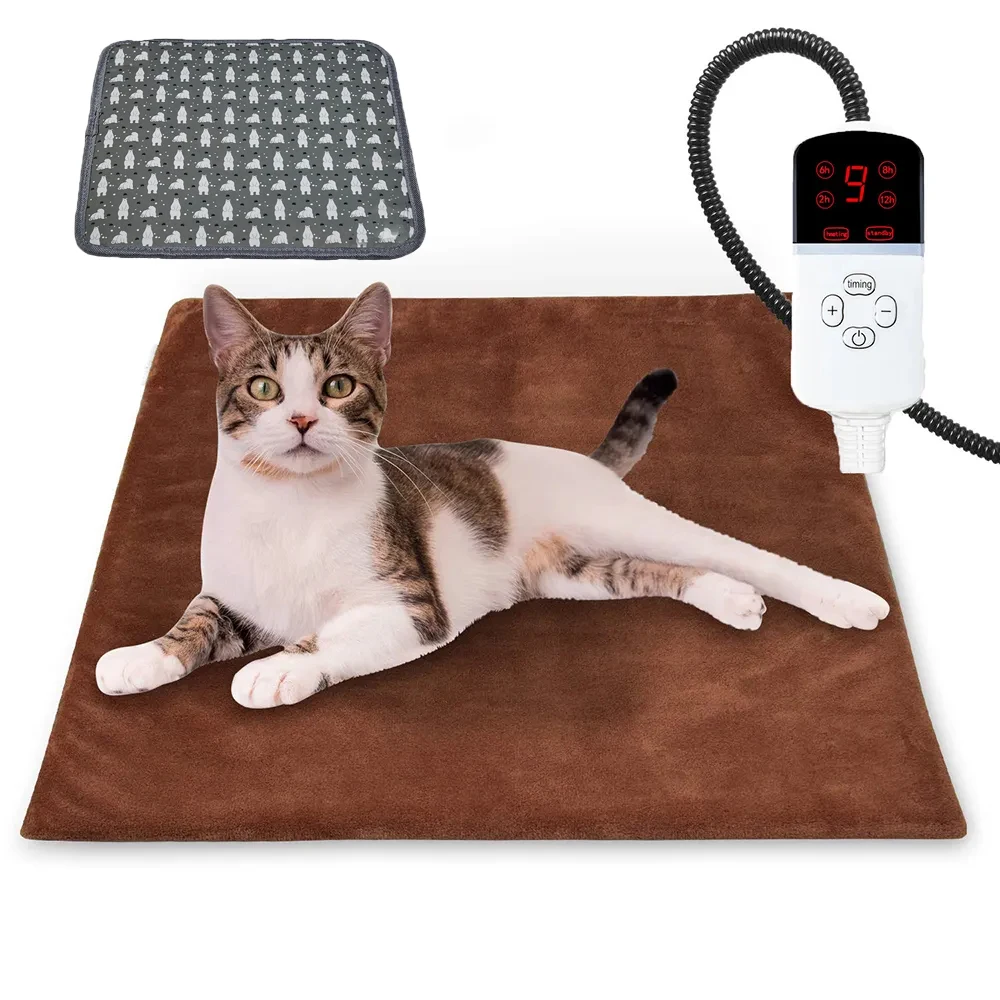 Cama elétrica aquecida para cães e gatos com temporizador e temperatura ajustável, auto desligamento e opções de 100V a 240V