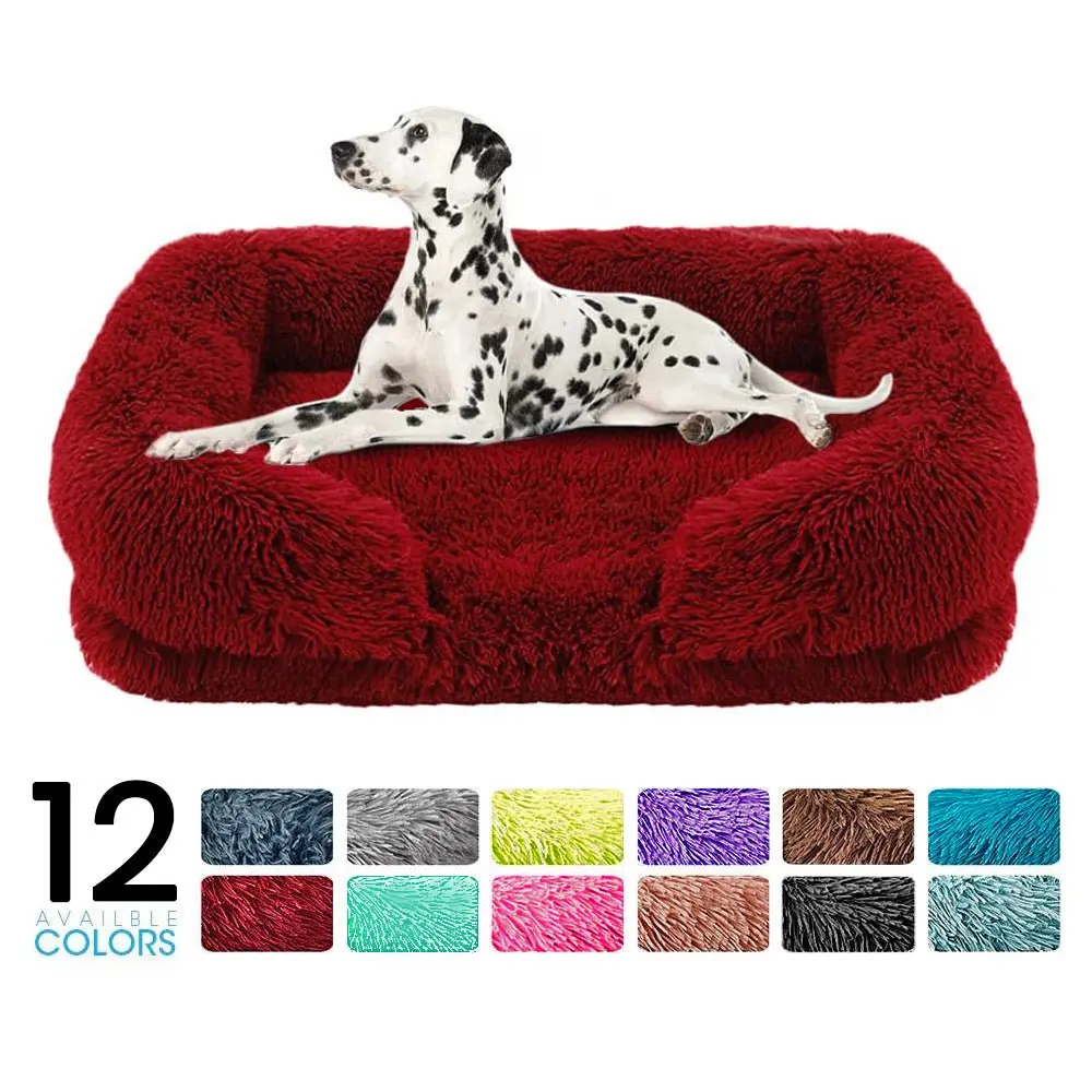 Cama Ortopédica de Espuma com Pelúcia para Cães, Confortável e Lavável, Estilo Quadriculado com Tampa Removível