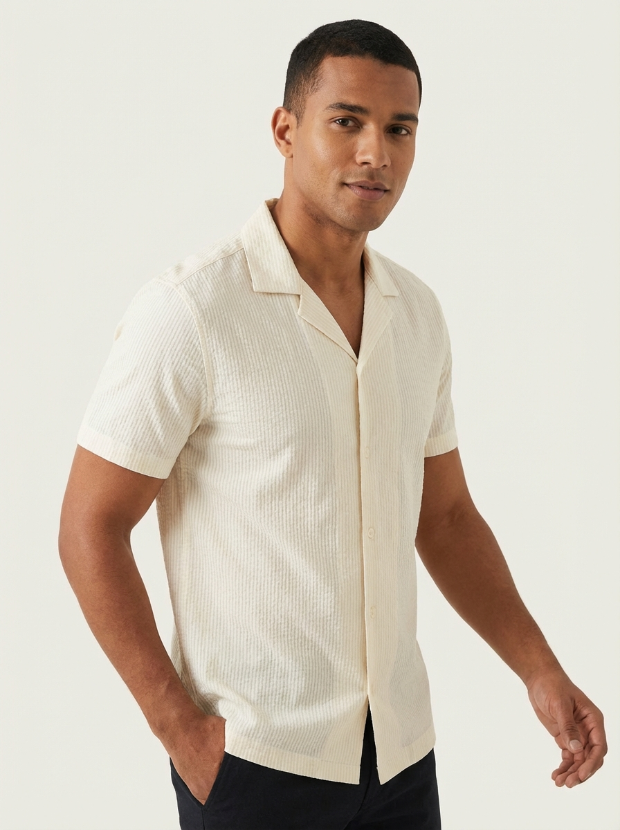Camisa Gola Esporte Manga Curta Textura Listra