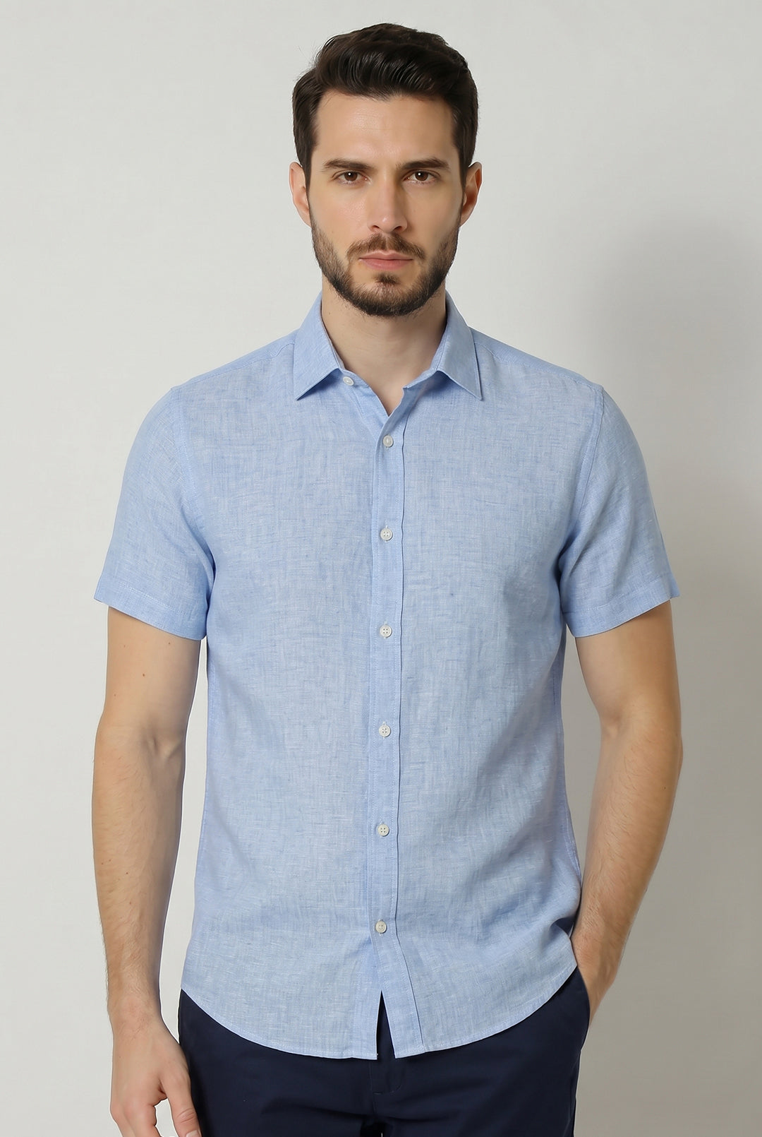 Camisa Manga Curta Slim Fit Linho