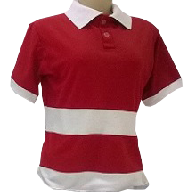 Camisa polo feminina baby look listrada vermelho branca