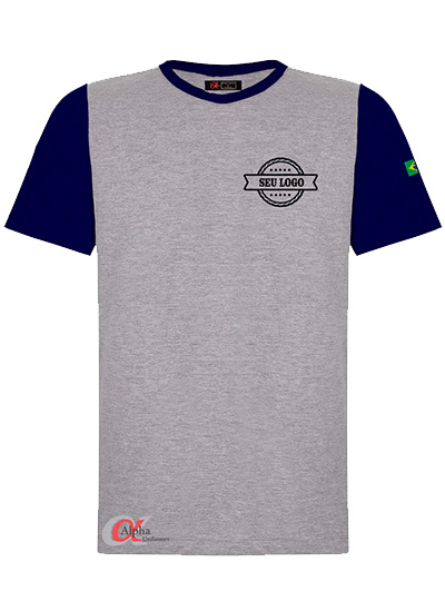 Camiseta cinza mescla com mangas coloridas personalizada com sublimação - kit 10 pçs