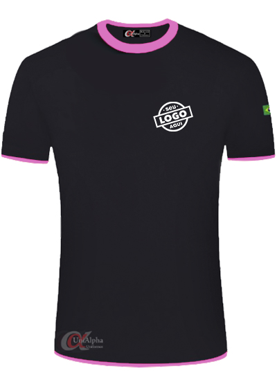 Camiseta com barra sobreposta detalhes na manga e barra inferior personalizada - kit 10 pçs