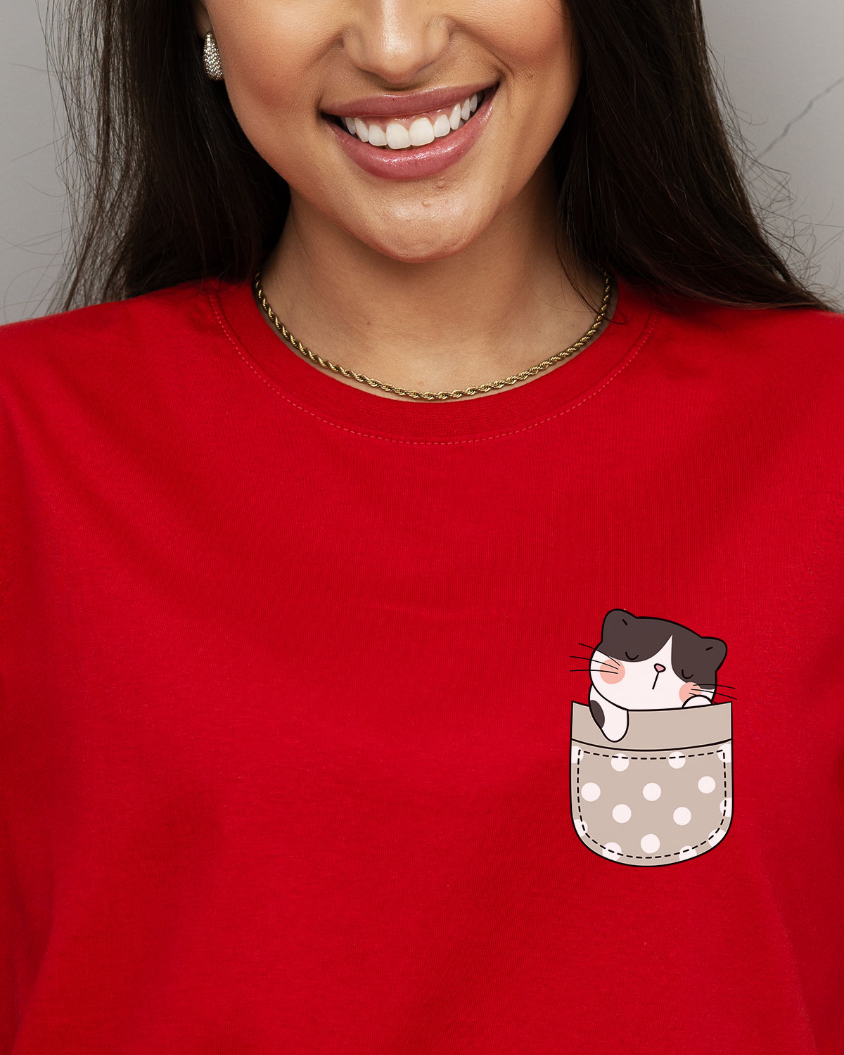 Camiseta Feminina Cat Pocket