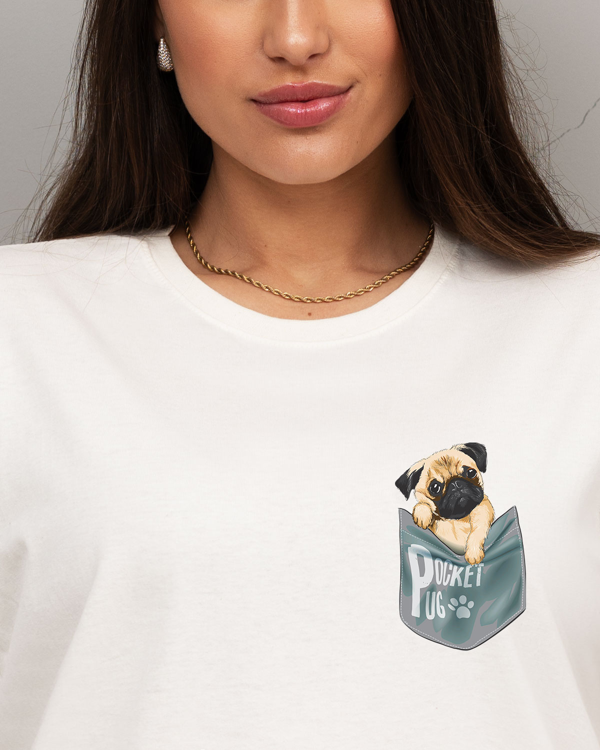Camiseta Feminina Pug Pocket