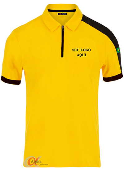 Camiseta polo bordada com ziper / fecho para trabalho - kit 10 pçs