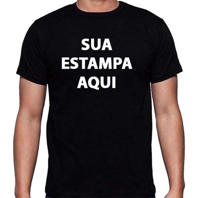 Camiseta Preta Gola Careca Algodao Estampada
