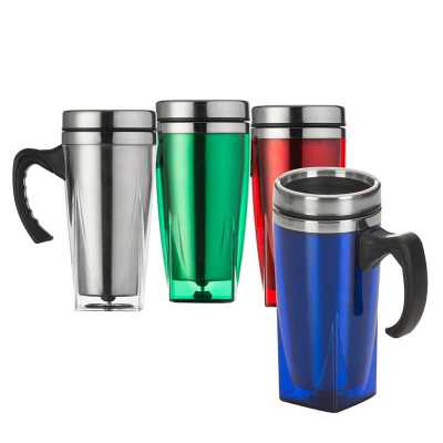 Caneca acrílica 450ml com fundo quadrangular com cabo plástico resistente