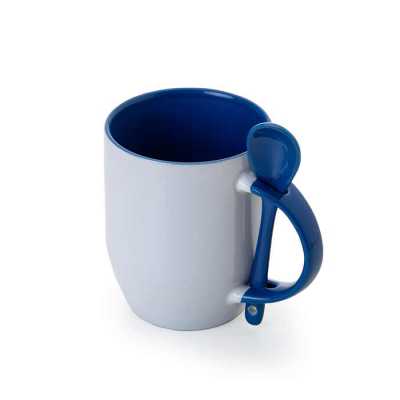 Caneca de cerâmica 350ml acompanha colher cor azul