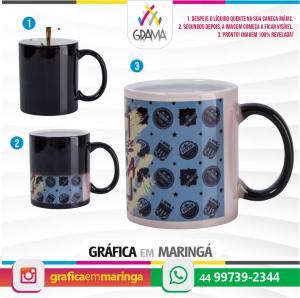 Caneca de Cerâmica Mágica Preta Brilho 325ml 325ml Porcelana Sublimação Brilho Personalização