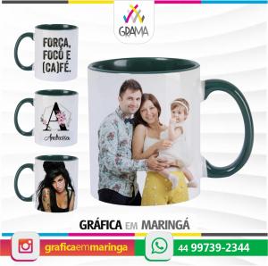 Caneca De Cerâmica PERSONALIZADA Branca Com Interior, Alça e Borda PRETA 325ml 325ml Porcelana Sublimação Brilho Personalização