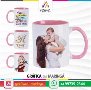 Caneca De Cerâmica PERSONALIZADA Branca Com Interior, Alça e Borda ROSA 325ml 325ml Porcelana Sublimação Brilho Personalização