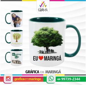 Caneca De Cerâmica PERSONALIZADA Branca Com Interior, Alça e Borda VERDE ESCURO 325ml 325ml Porcelana Sublimação Brilho Personalização
