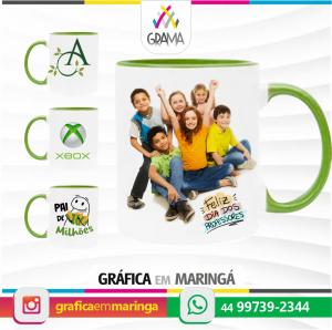 Caneca De Cerâmica PERSONALIZADA Branca Com Interior, Alça e Borda VERDE LIGHT 325ml 325ml Porcelana Sublimação Brilho Personalização