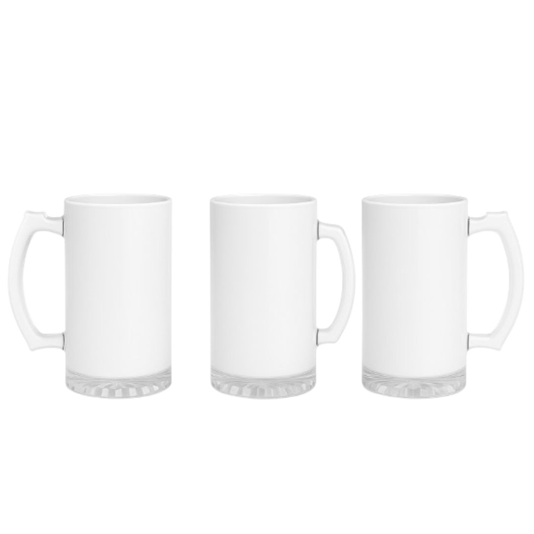 Caneca de Chopp Tarja Branca em Vidro Cristal para Sublimação - 460ml