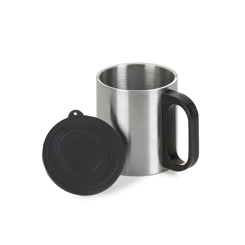 CANECA DE INOX COM DETALHES EM PLÁSTICO