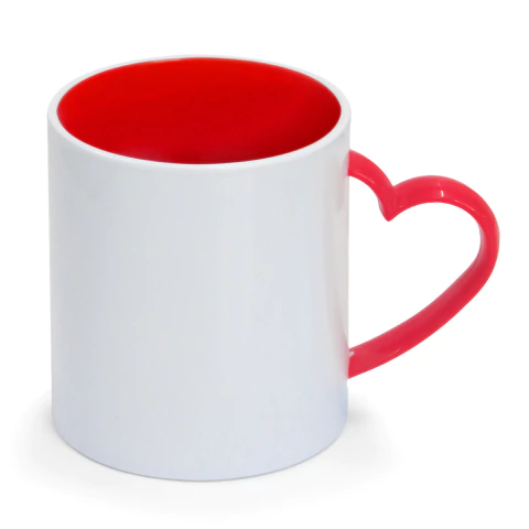 Caneca de Plástico Polímero Interior e Alça Coração Vermelha para Sublimação - 325ml