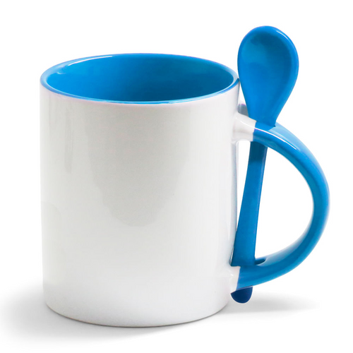 Caneca de Porcelana Alça com Colher Colorida Personalizada 325ml