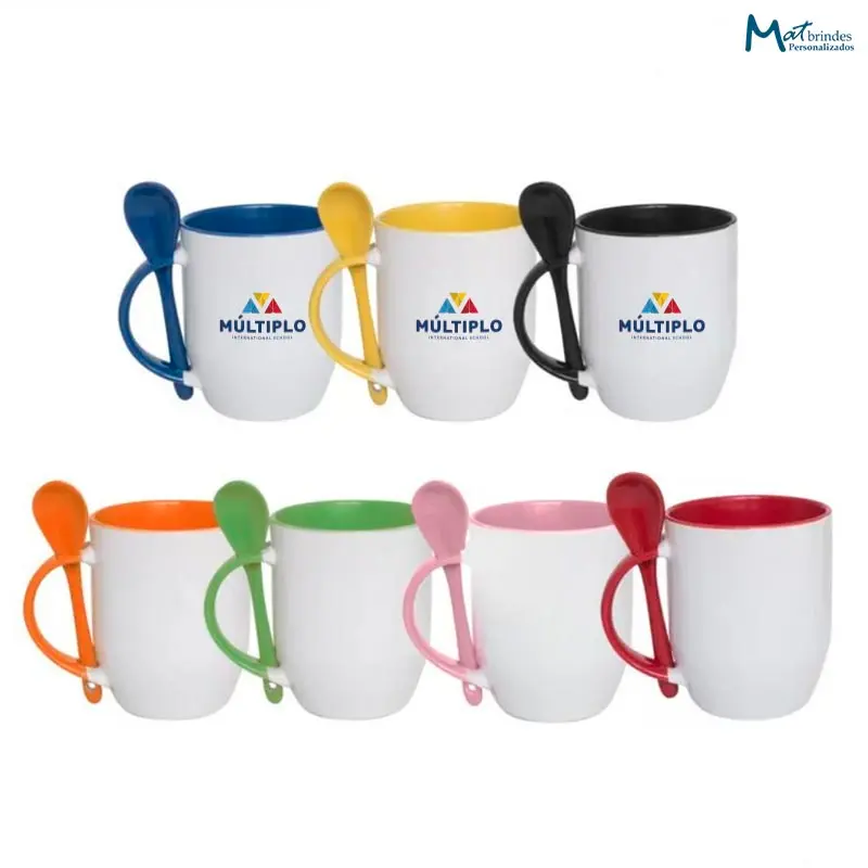 Caneca de Porcelana com Interior e Alça Colorida