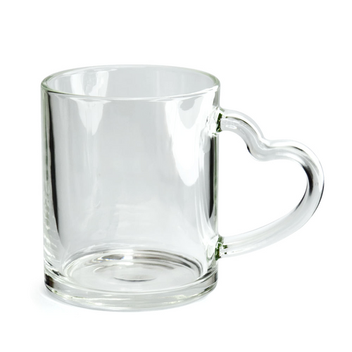 Caneca de Vidro Cristal Com Alça de Coração 325ml Personalizada