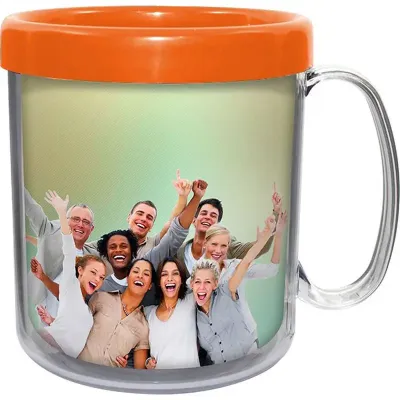 Caneca Foto Termica Cristal Alaranjado 300ml Refil Colorido Plastico