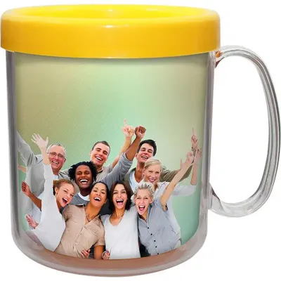 Caneca Foto Termica Cristal Amarelo 300ml Refil Colorido Plastico