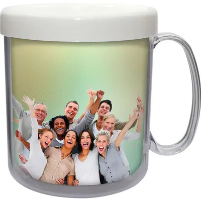 Caneca Foto Termica Cristal Branco 300ml Refil Colorido Plastico