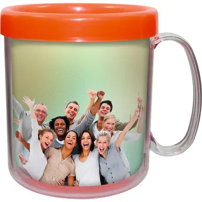 Caneca Foto Termica Cristal Laranja Neon 300ml Refil Colorido Plastico