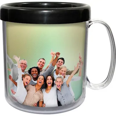 Caneca Foto Termica Cristal Preto 300ml Refil Colorido Plastico