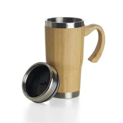 Caneca Inox Acabamento em Bambu Personalizada