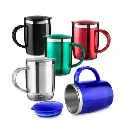 Caneca plástica com área interna em inox - opções de cores