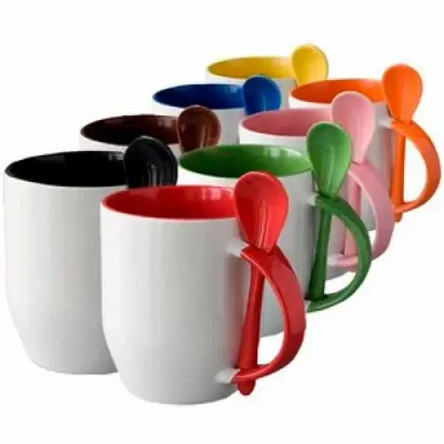 Caneca Porcelana Bicolor Com Colher