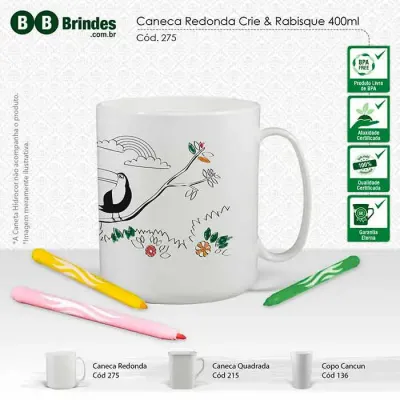 Caneca Redonda 400ml Crie e Rabisque Branco