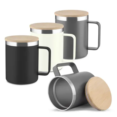 Caneca Termica 400ml em Inox Reciclado Com Tampa de Bambu