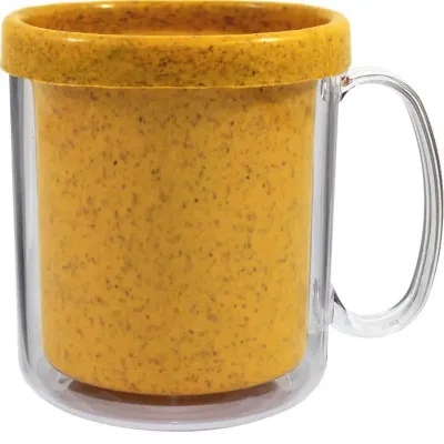 Caneca Termica Cristal 300ml Fibra Madeira Amarelo