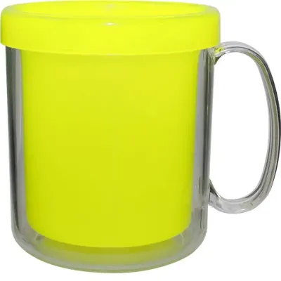 Caneca Termica Cristal Amarelo Neon 300ml Plastico