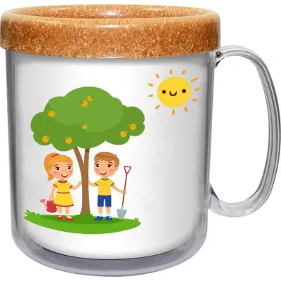 Caneca Termica Cristal Infantil 300ml Refil Colorido Fibra Madeira Green