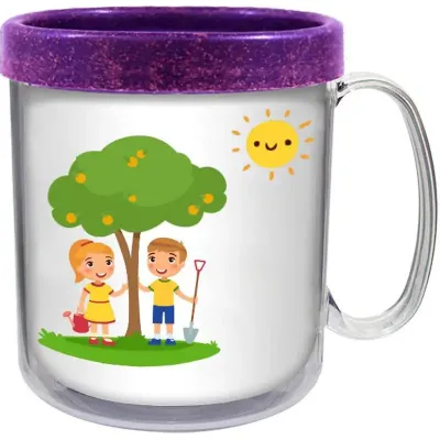 Caneca Termica Cristal Infantil 300ml Refil Colorido Fibra Madeira Lilas