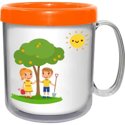 Caneca Termica Cristal Infantil Laranja Neon