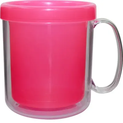 Caneca Termica Cristal Rosa Neon 300ml Plastico
