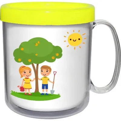 Caneca Termica Infantil 300ML Amarelo Neon Cl de Plastico