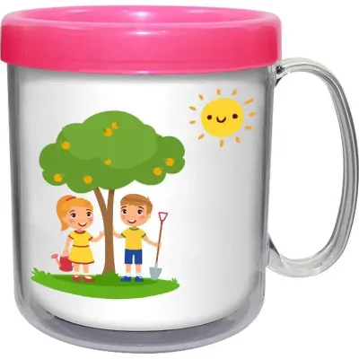 Caneca Termica Infantil 300ML Rosa Neon Cl de Plastico