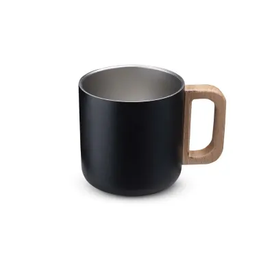 Caneca Termica Inox Com Alca de Madeira 400ml